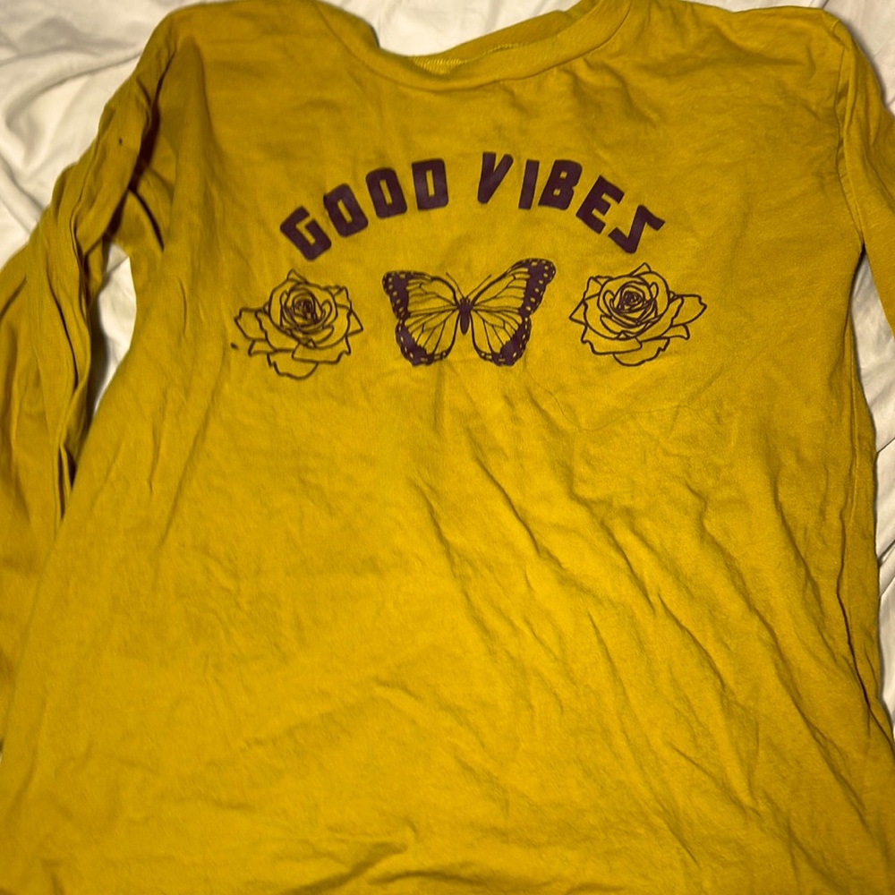 Treasure & Bond kids, oversized long sleeve T-shirt, girls, yellow, good vibes
